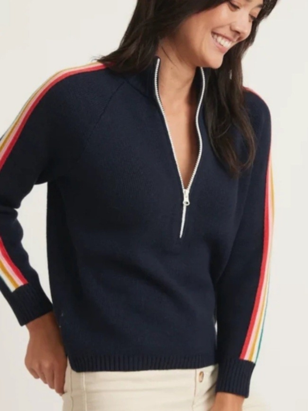 Marine Layer Archive Invierno Half Zip Striped Knit Sweater Navy Blue Women's S